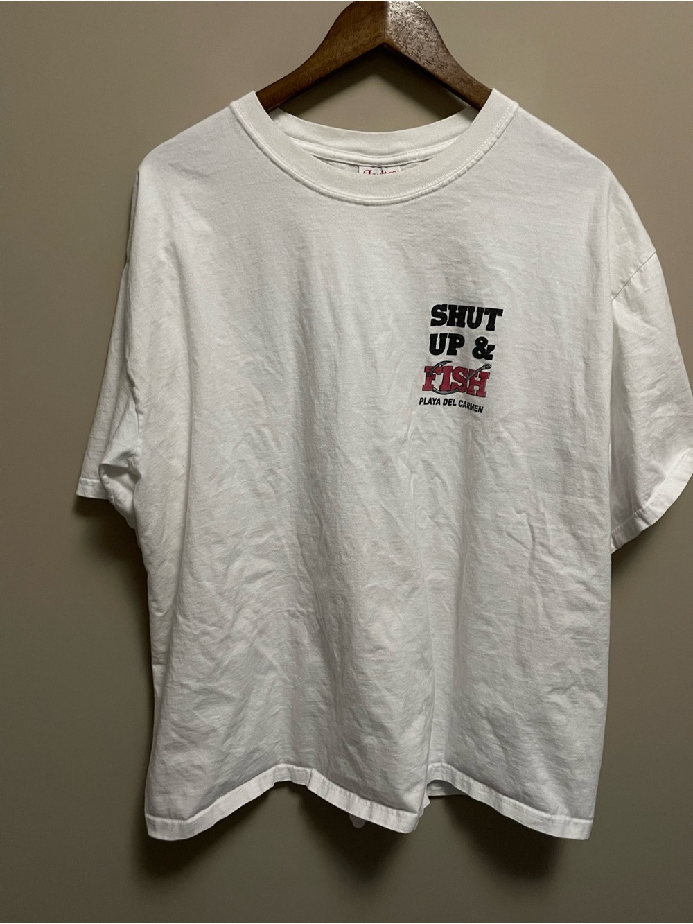 Shut Up & Fish Playa Del Carmen White Graphic Tee Men XXL